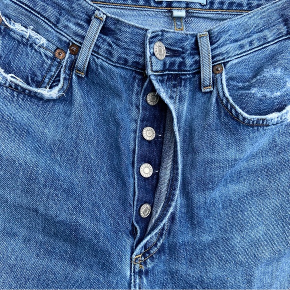 Agolde Los Angeles Riley Crop Straight Distressed Light Blue Denim Jeans - Picture 5 of 11